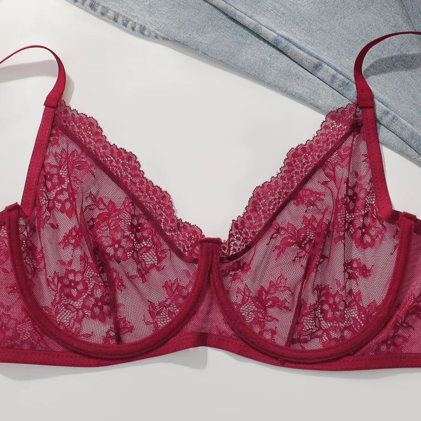 Kadınlar için Büyük Beden Kırm - Sheer Bra Lace incelemesi ve fiyatı